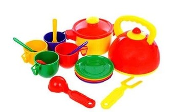 Детский игровой набор посуды с чайником и кастрюлей 70316, 16 предметов фото