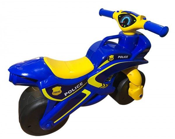 Детский беговел мотоцикл с звуковыми эффектами Полиция желто-синий 0139/57 фото